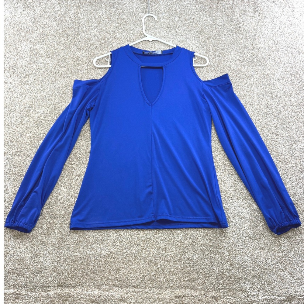 Yoins Womens Royal‎ Blue Cold Shoulder Keyhole Cutout Long Sleeve Top M Colbalt